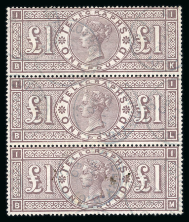 Stamp of Great Britain » Telegraphs 1876-81 Telegraph £1 brown-lilac in vertical strip of three fine used