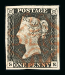 Stamp of Great Britain » 1840 1d Black and 1d Red plates 1a to 11 1840 1d black pl.1a SE with four margins and red MC