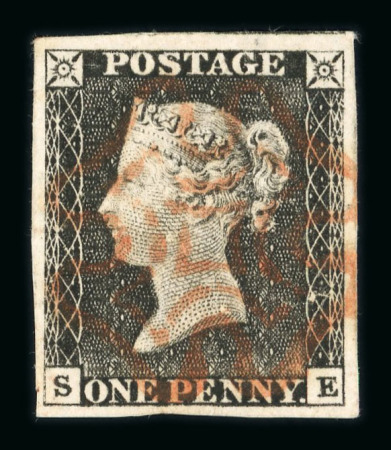 Stamp of Great Britain » 1840 1d Black and 1d Red plates 1a to 11 1840 1d black pl.1a SE with four margins and red MC