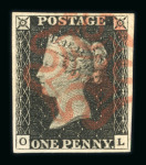 Stamp of Great Britain » 1840 1d Black and 1d Red plates 1a to 11 1840 1d black pl.1b OL with four margins and red MC
