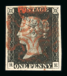 Stamp of Great Britain » 1840 1d Black and 1d Red plates 1a to 11 1840 1d black pl.1b RE with good margins and red MC