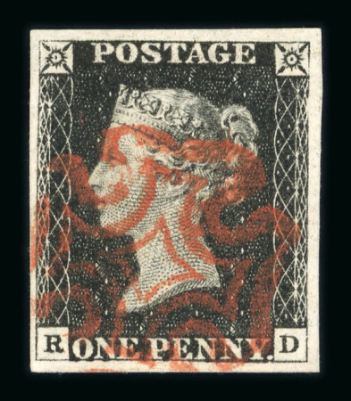 Stamp of Great Britain » 1840 1d Black and 1d Red plates 1a to 11 1840 1d black pl.1b RD, fresh and fine, four margins and neat red Maltese Cross