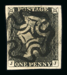 Stamp of Great Britain » 1840 1d Black and 1d Red plates 1a to 11 1840 1d black pl.1b JJ with four good to large margins and crisp strike of black MC