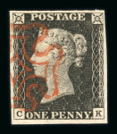 Stamp of Great Britain » 1840 1d Black and 1d Red plates 1a to 11 1840 1d black pl.2 CK with four margins and red MC