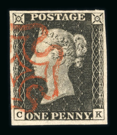 Stamp of Great Britain » 1840 1d Black and 1d Red plates 1a to 11 1840 1d black pl.2 CK with four margins and red MC