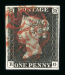 Stamp of Great Britain » 1840 1d Black and 1d Red plates 1a to 11 1840 1d black pl.3 EG with four margins and red MC