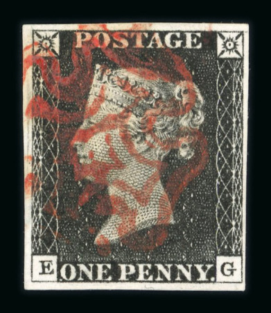 Stamp of Great Britain » 1840 1d Black and 1d Red plates 1a to 11 1840 1d black pl.3 EG with four margins and red MC