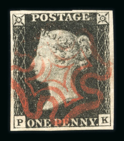 Stamp of Great Britain » 1840 1d Black and 1d Red plates 1a to 11 1840 1d black pl.5 PK with four margins and red MC