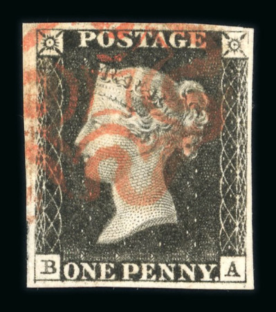 Stamp of Great Britain » 1840 1d Black and 1d Red plates 1a to 11 1840 1d black pl.5 BA with four margins and red MC