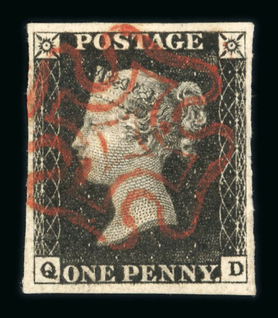 Stamp of Great Britain » 1840 1d Black and 1d Red plates 1a to 11 1840 1d black pl.7 QD with good to large margins and neat strike of red MC