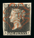 Stamp of Great Britain » 1840 1d Black and 1d Red plates 1a to 11 1840 1d black pl.9 EF with four margins and neatly struck red MC