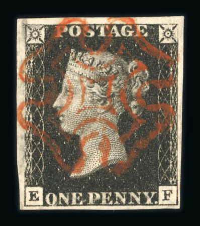 Stamp of Great Britain » 1840 1d Black and 1d Red plates 1a to 11 1840 1d black pl.9 EF with four margins and neatly struck red MC