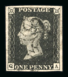 1840 1d Black. A group of eleven choice four-margin examples, each neatly cancelled by black Maltese Crosses. A few with minor imperfections noted. A fine and attractive lot (11).