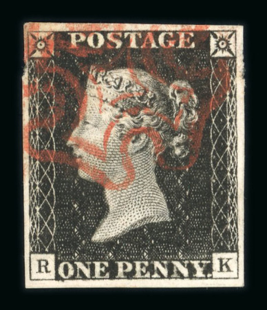 1840 Penny Black. A group of ten choice four-margin examples each neatly cancelled by fine strikes of the red Maltese Cross