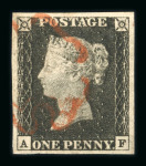 1840 1d Black. A range of eighteen fine four-margin examples on card, each cancelled by red Maltese Crosses