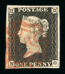 1840 1d Black. A range of eighteen fine four-margin examples on card, each cancelled by red Maltese Crosses