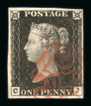 1840 Penny Black. A group of eighteen examples on stockcards, each a fine four-margin stamp cancelled by red Maltese Crosses