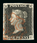 1840 1d Black. A range of eighteen examples, each with four margins and red Maltese Cross cancellations