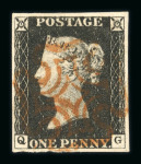 1840 1d Black. A range of eighteen examples, each with four margins and red Maltese Cross cancellations