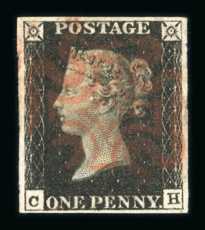 1840 Penny Black. A selection of eighteen examples comprising fine four-margin stamps all cancelled by red Maltese Crosses