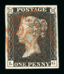 1840 1d Black. A range of 24 examples, each with four margins and cancelled by a red Maltese Cross