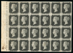 Stamp of Great Britain » 1840 1d Black and 1d Red plates 1a to 11 1840 1d black pl.7 IA-LF, the magnificent mint marginal block of twenty four from the left side of the sheet with part inscription "the labels ABOVE the address and towards the RIGHT HAND SIDE of the letter"