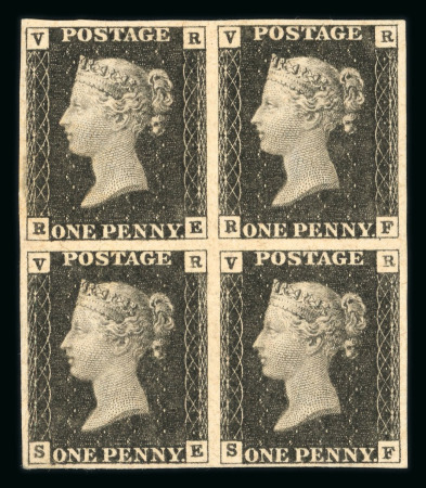 1840 VR Official 1d Black (RE–SF). Fresh mint block of four