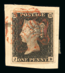 Stamp of Great Britain » 1840 1d Black and 1d Red plates 1a to 11 1840 1d black pl.1a JB with four margins on small piece tied orange MC