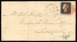Stamp of Great Britain » 1840 1d Black and 1d Red plates 1a to 11 1840 1d black pl.2 RE with good to large margins on coverfrom Maidstone to Liverpool tied neat orange-red MC