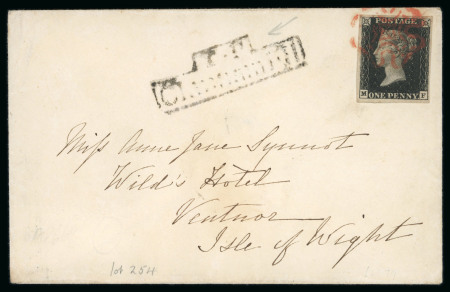 Stamp of Great Britain » 1840 1d Black and 1d Red plates 1a to 11 1840 1d black pl.7 MF with four margins on cover to Ventnor, Isle of Wight