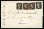 Stamp of Great Britain » 1840 1d Black and 1d Red plates 1a to 11 1840 1d black pl.4 LD, LK, LF and LE on entire letter from Cork Barracks(Ireland)