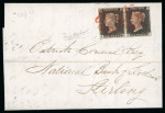 1840 1d black pl.1a in horizontal pair with good margins on cover from Glasgow to Stirling tied red MC cancels (Scotland)