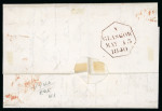 1840 1d black pl.1a in horizontal pair with good margins on cover from Glasgow to Stirling tied red MC cancels (Scotland)