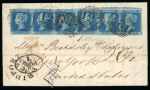 Stamp of Great Britain » 1841 2d Blue 1845 (Apr 2) cover to New York bearing 1841 2d blue JD-JI in horizontal strip of six, transatlantic usage.