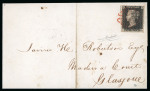 Stamp of Great Britain » 1840 1d Black and 1d Red plates 1a to 11 1840 1d black pl.4 ED with four margins on cover from Greenock to Glasgow