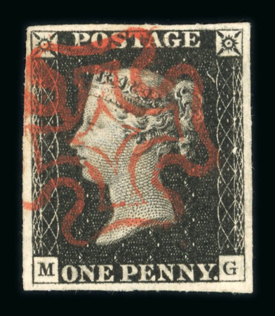 1840 Penny Black. A selection of twelve examples, each with four margins and mostly very fine strikes of the red Maltese Cross