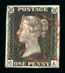 1840 Penny Black. A selection of twelve examples, each with four margins and mostly very fine strikes of the red Maltese Cross