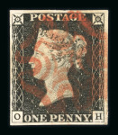1840 Penny Black. A selection of twelve examples, each with four margins and mostly very fine strikes of the red Maltese Cross