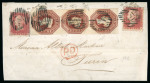1847-54 10d vertical strip of three, just clear to