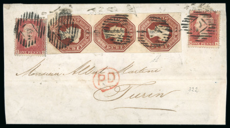 1847-54 10d vertical strip of three, just clear to