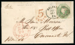 Stamp of Great Britain » 1847-54 Embossed GB 1856 (Jun 5) wrapper from Belfast, Ireland, to Cincinnati, USA, with 1847-54 1s Embossed pale green with Belfast spoon cancel