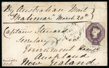 Stamp of Great Britain » 1847-54 Embossed 1856 (Mar 18) envelope to from Dorchester (Dorset) to New Zealand with 1847-54 6d