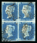 1840 2d Blue Plate 1 (AJ–BK). A rare block of four,