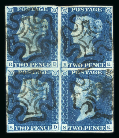 Stamp of Great Britain » 1840 2d Blue (ordered by plate number) 1840 2d deep blue pl.2, BD-SE block of four in a strong