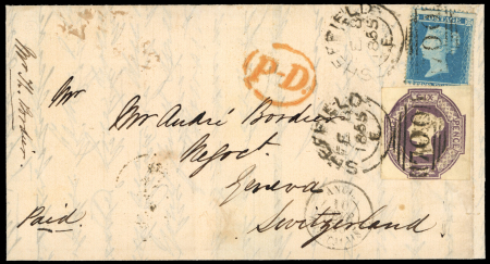 1855 (Feb 8) entire from Sheffield to Geneva, Switzerland,