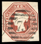 Stamp of Great Britain » 1847-54 Embossed 1847–54 10d Brown, used with London “75” duplex—a rare usage during the 1863 reissue period
