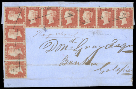 Stamp of Great Britain » 1841 1d Red 1841 1d red-brown Pl.152 GE-GJ, strip of six, plus