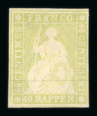 Stamp of Switzerland / Schweiz » Sitzende Helvetia Ungezähnt » Münchner Druck, 1. Auflage 1854, 40 Rp. grün, 1. Münchner Druckperiode