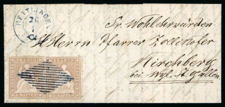 Stamp of Switzerland / Schweiz » Sitzende Helvetia Ungezähnt » 1856-57 Berner Druck (II) 1856, 5 Rp. braun, 2. Berner Druckperiode, 2 Einzelmarken
