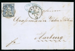 1864, 10 Rp. blau, mit Plattenfehler Doppelprägung auf Brief